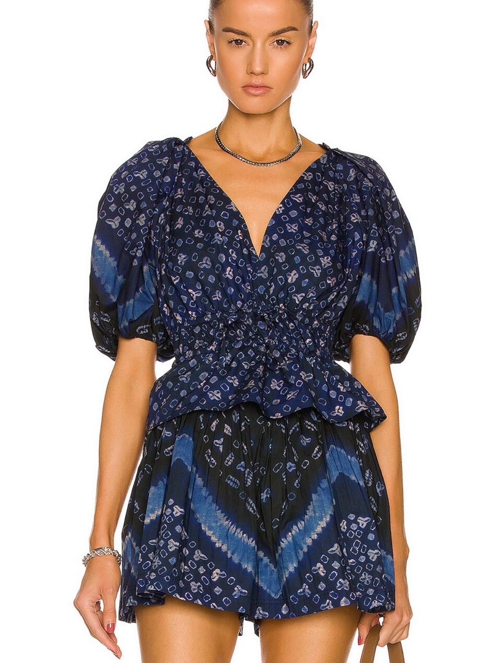 Ulla Johnson Navy & Blue Puff-Sleeve V-Neck Blouse